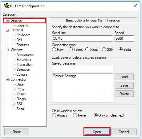 Putty serial connection