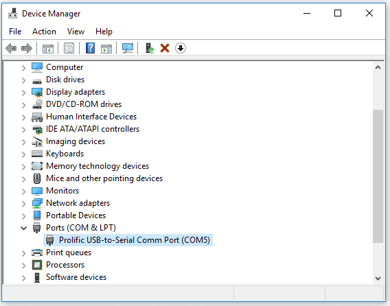 Windows serial port configuration