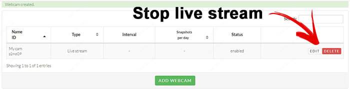 Webcam.IO Delete Stream