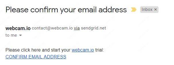 WebCam IO email confirmation