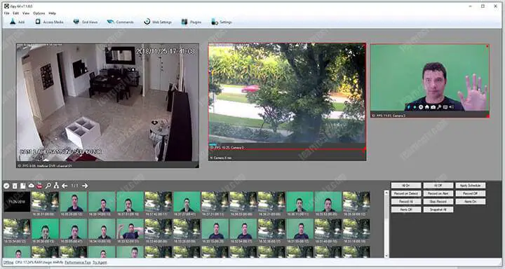 iSpy software with 3 cameras