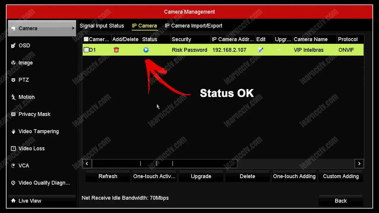Hikvision DVR Menu Camera Management Status OK