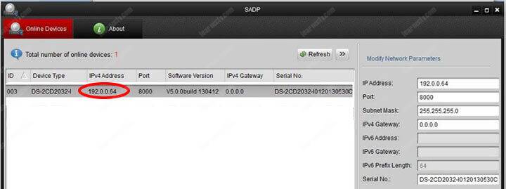 Hikvision SADP camera IP