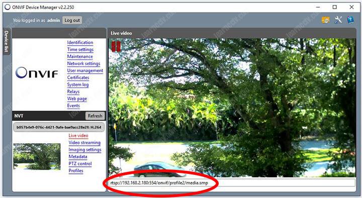 ONVIF Device Manager Profile and RTSP command