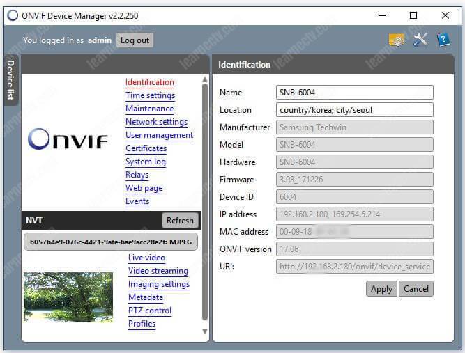 Onvif Device Manager Camera Identification