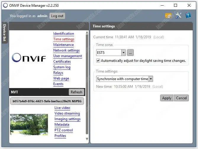 Onvif Device Manager Camera Time-Settings