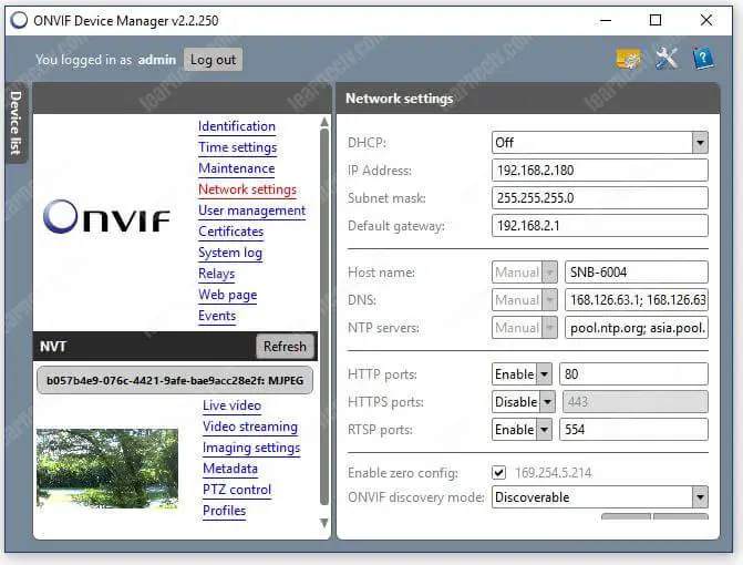 Onvif Device Manager Camera Network Settings