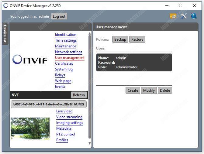 Onvif Device Manager Camera-User Management