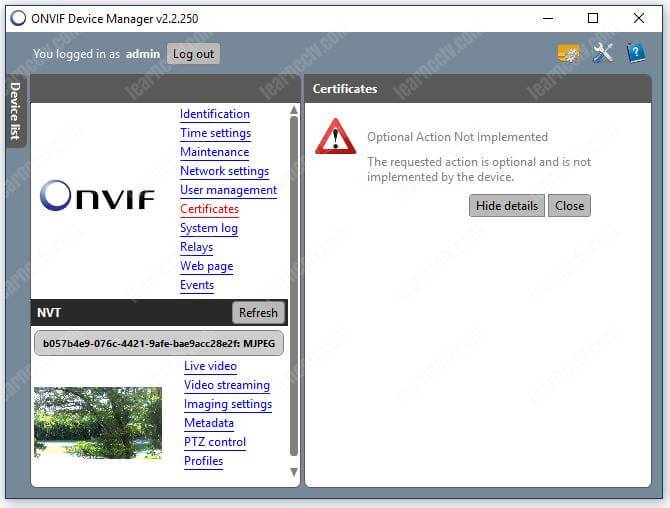Onvif Device Manager Camera Certificates