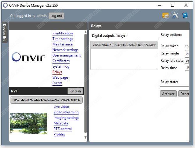 Onvif Device Manager Camera Relays