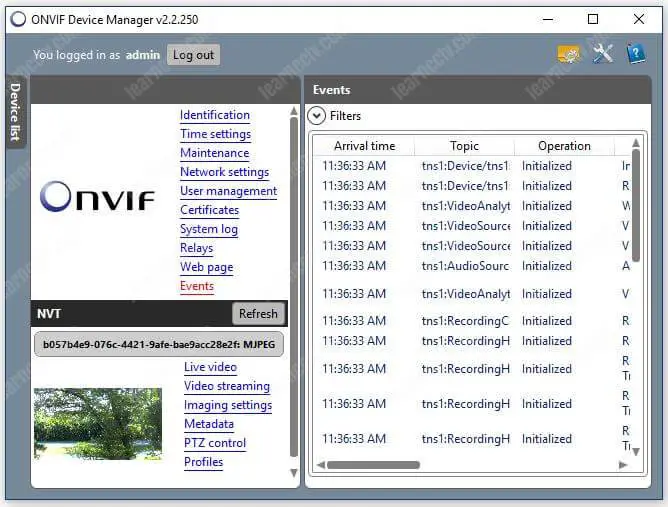 Onvif Device Manager Camera Events