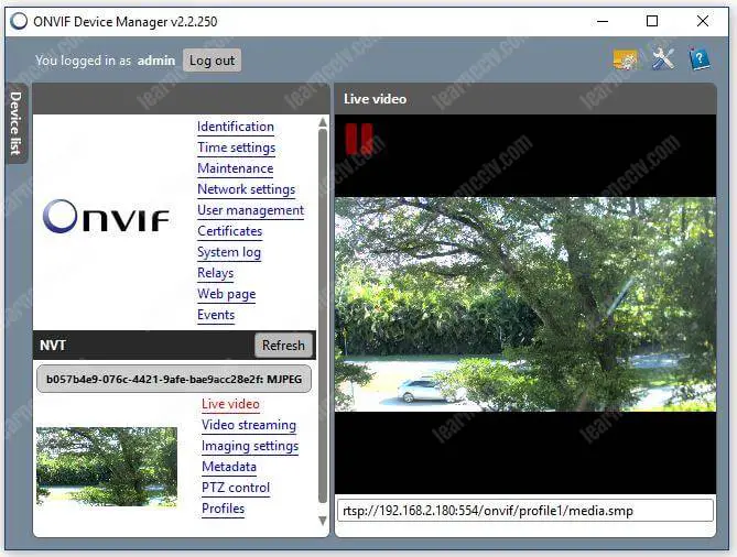 Onvif Device Manager Camera Live Video