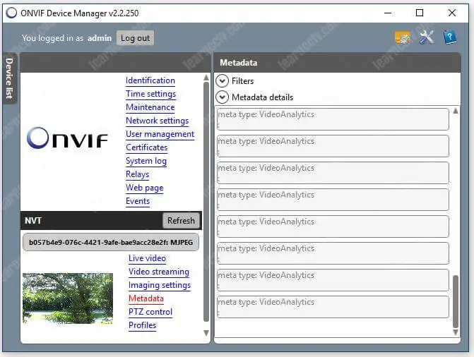 Onvif Device Manager Camera Metadata