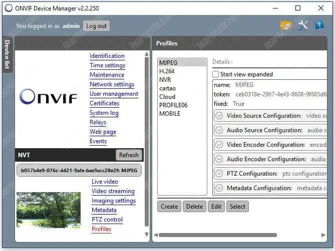Onvif Device Manager Camera Profiles