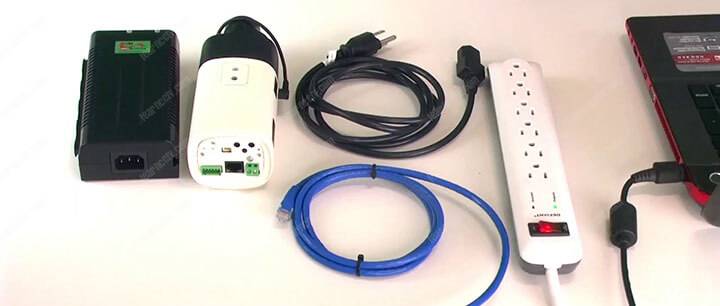 Security camera with PoE and cables