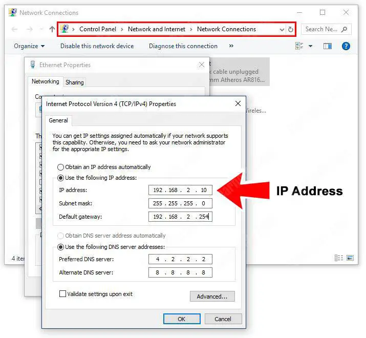 Windows Network Connections example