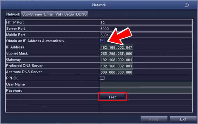 Zosi DVR Network Menu DHCP