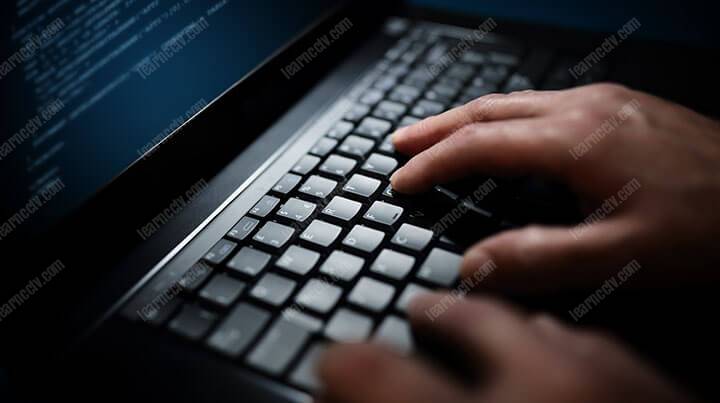 hacker typing on laptop to hack camera