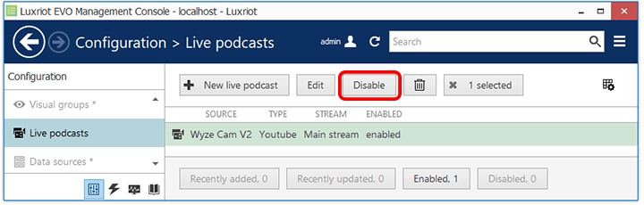 Luxriot Evo Live Stream Disable Button