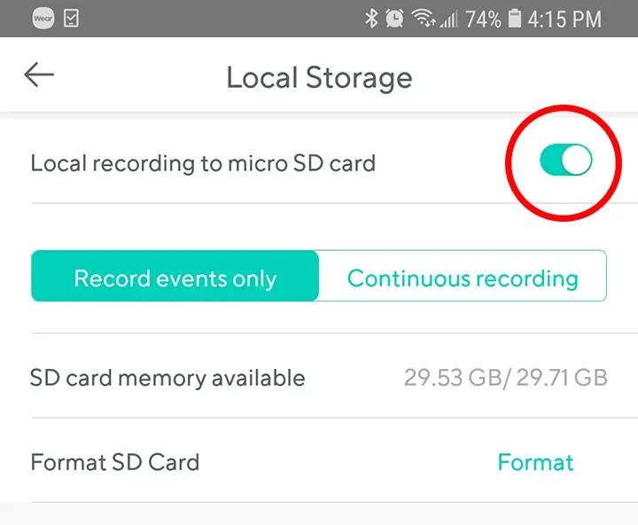 SD Card info in the Wyze Cam