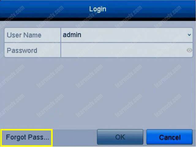 Ankke DVR forgot password screen