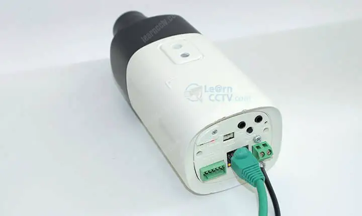 IP camera connected to Ethernet cable