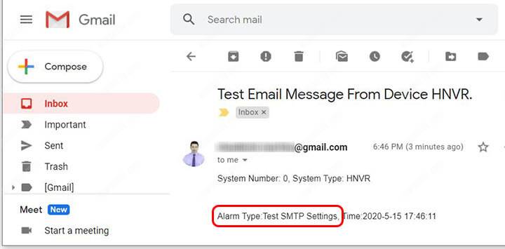 NVR SMTP test email