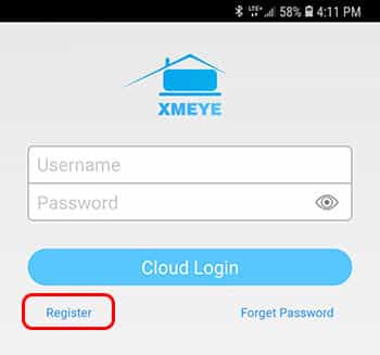 XMeye Register Button