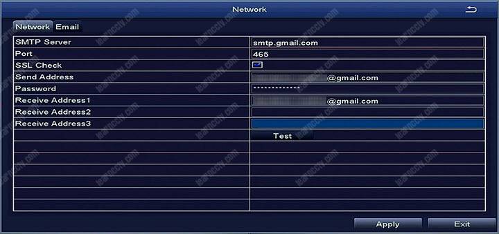 Zosi NVR Email SMTP server configuration