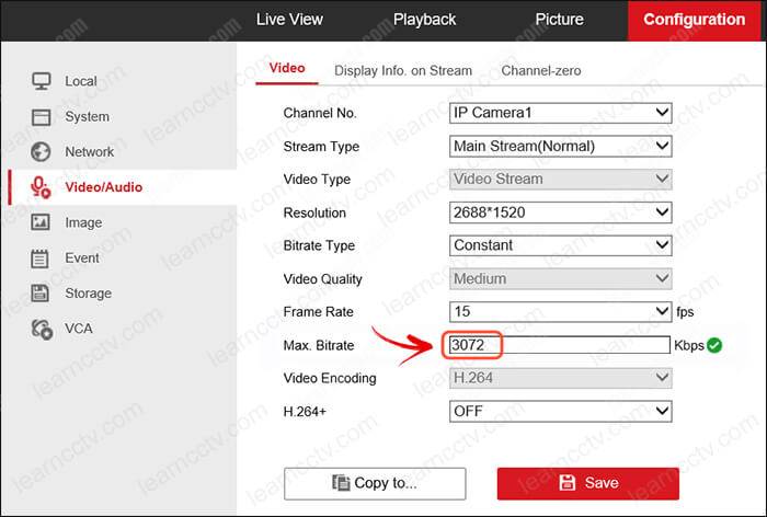 Hikvision NVR bitrate configuration