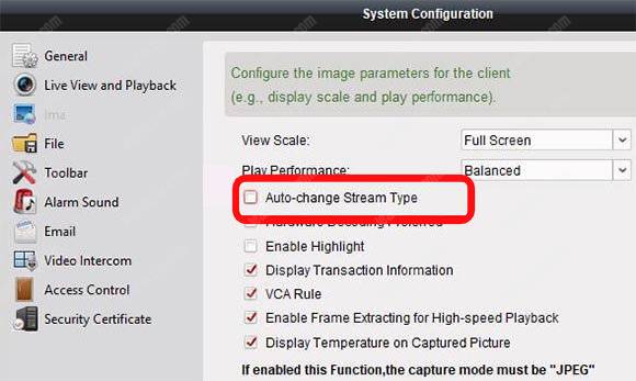 Hikvision DVR System Configuration Auto Change Stream-Type