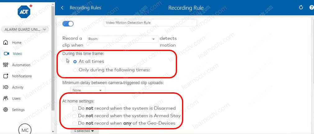 ADT Recording Rules