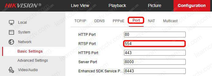 Hikvision RTSP port number