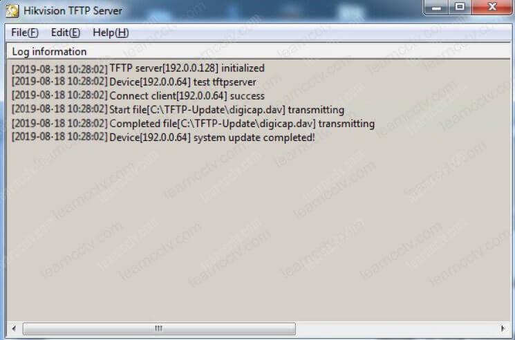 Hikvision TFTP Server transmitting complete