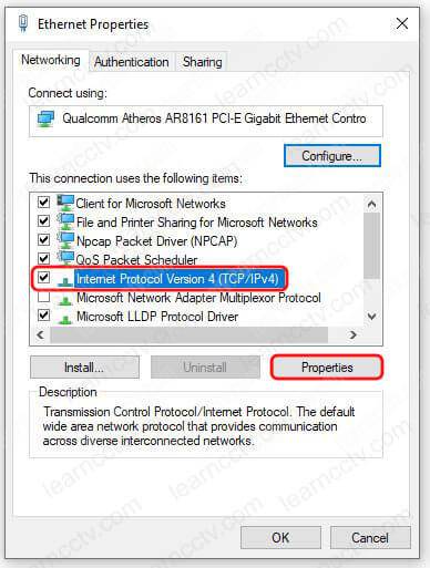 Windows Ethernet Properties
