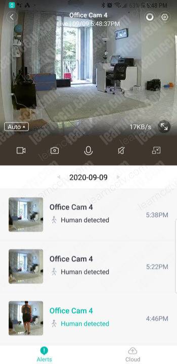 Yi Home Camera on the App
