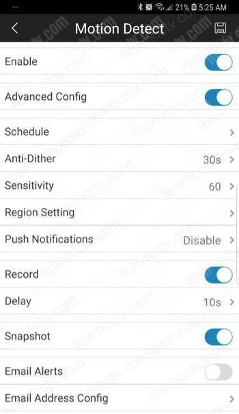 Amcrest App motion detection option