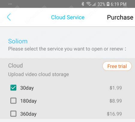 Soliom SD and cloud recording pricing