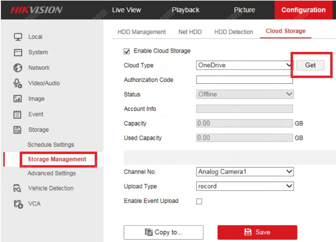 Enable One Drive on Hikvision Camera