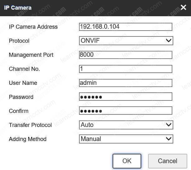 Adding ONVIF camera to a Hikvision NVR