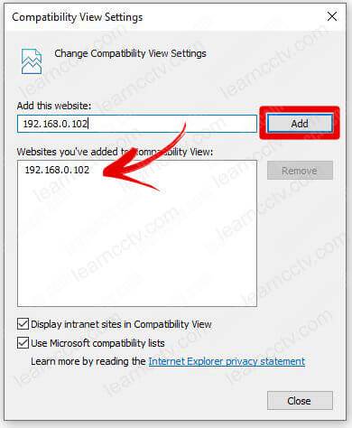 Internet Explorer Compatibility View Settings Add Camera