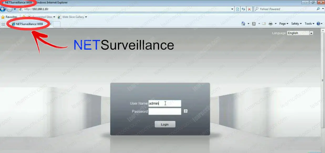 NetSurveillance DVR Web Interface identification