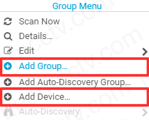 Add group and device to the PRTG software