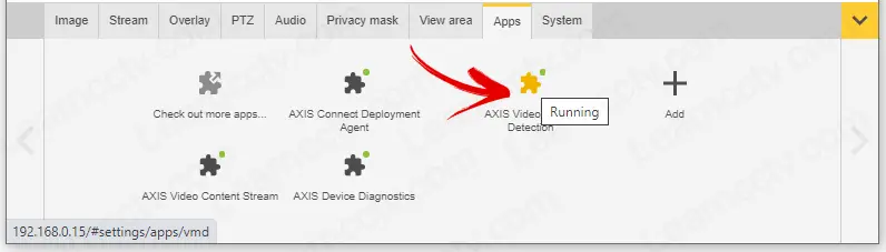 Axis App Menu Video Motion Detection Running