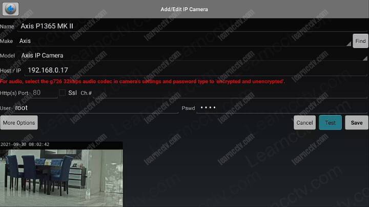 Axis camera working in the IP camera Viewer