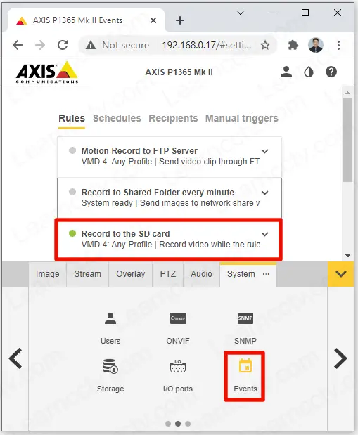 Axis SD card recording setup