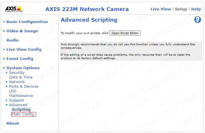 Axis camera menu