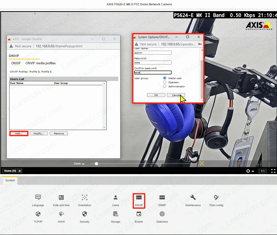 Create ONVIF user in the Axis camera