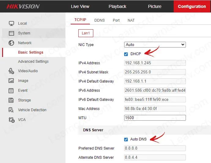 Hikvision DHCP and Auto DNS