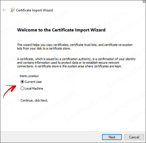 Install certificate for current user